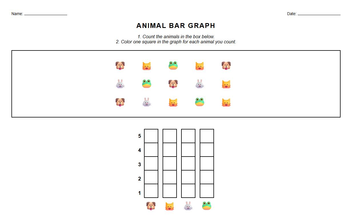 Simple Animal Theme Bar Graph Worksheet for Visual Data Interpretation