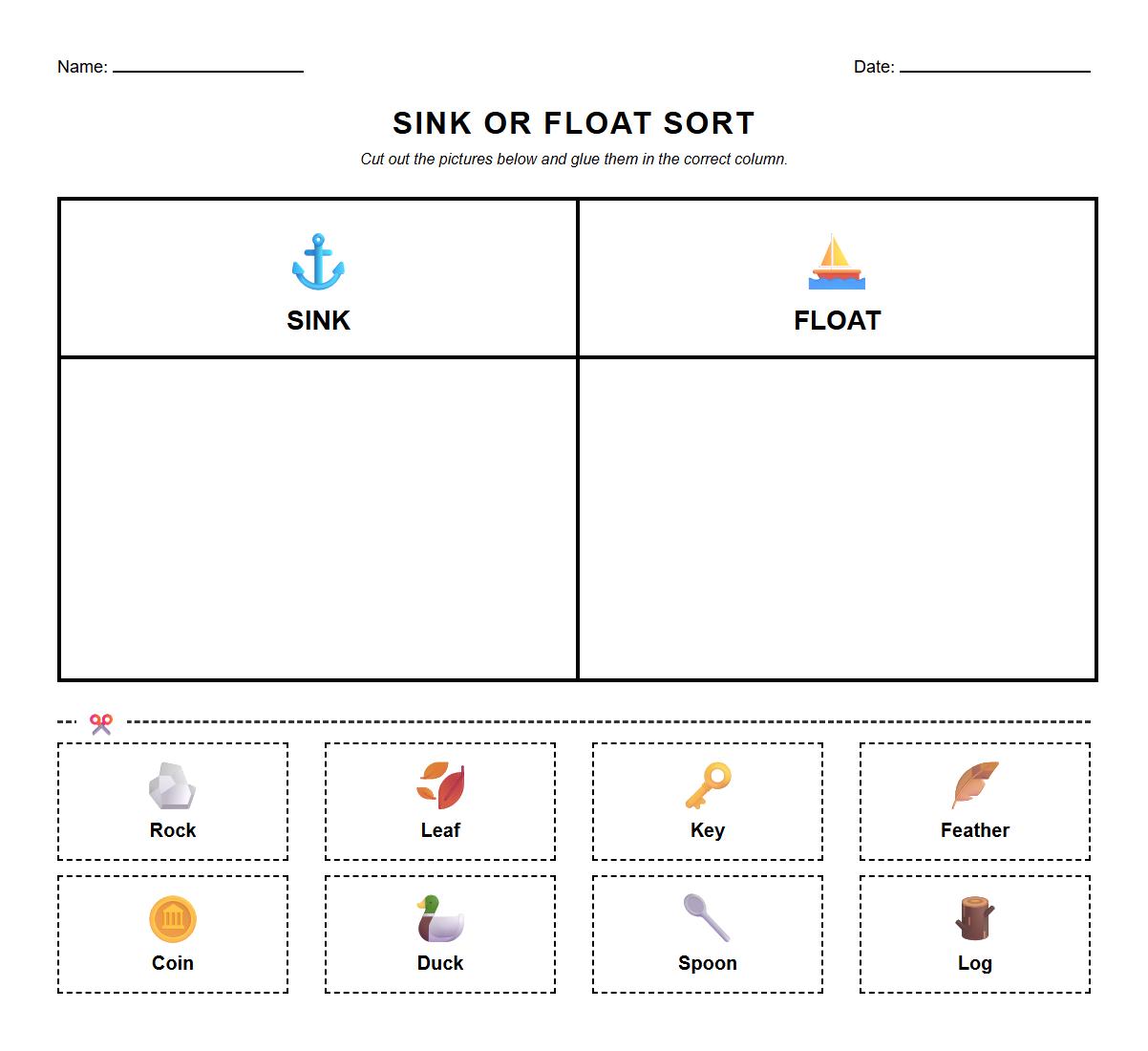 Sink or Float Phonics Word Sort Worksheet