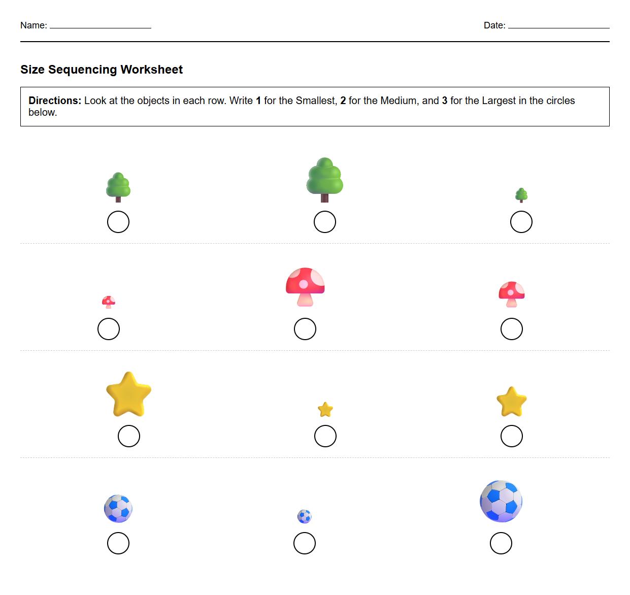 Size Sequencing Analytical Thinking Worksheet