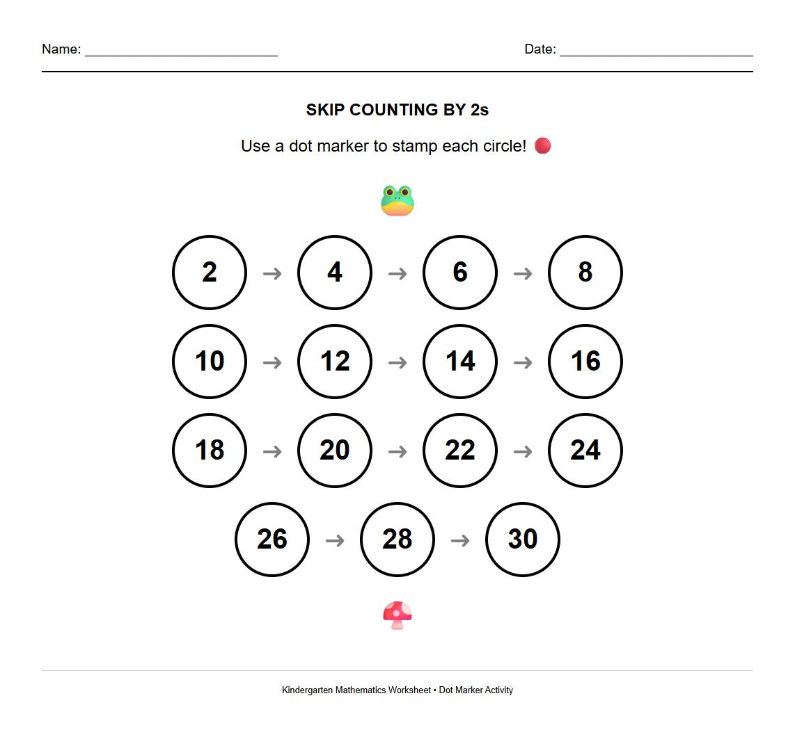 Skip Counting by 2s Dot Marker Activity Worksheet