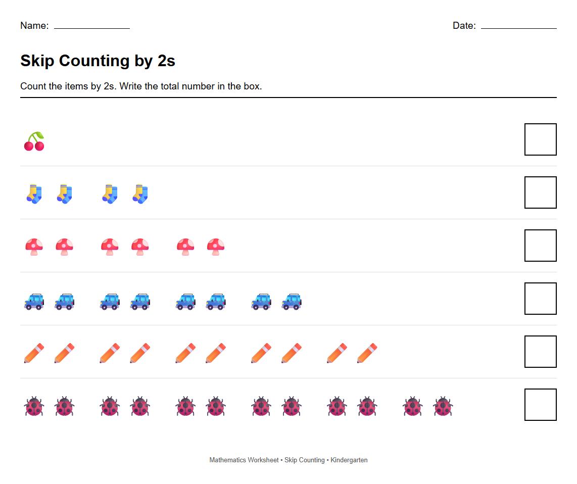 Skip Counting by 2s Using Visual Arrays Worksheet
