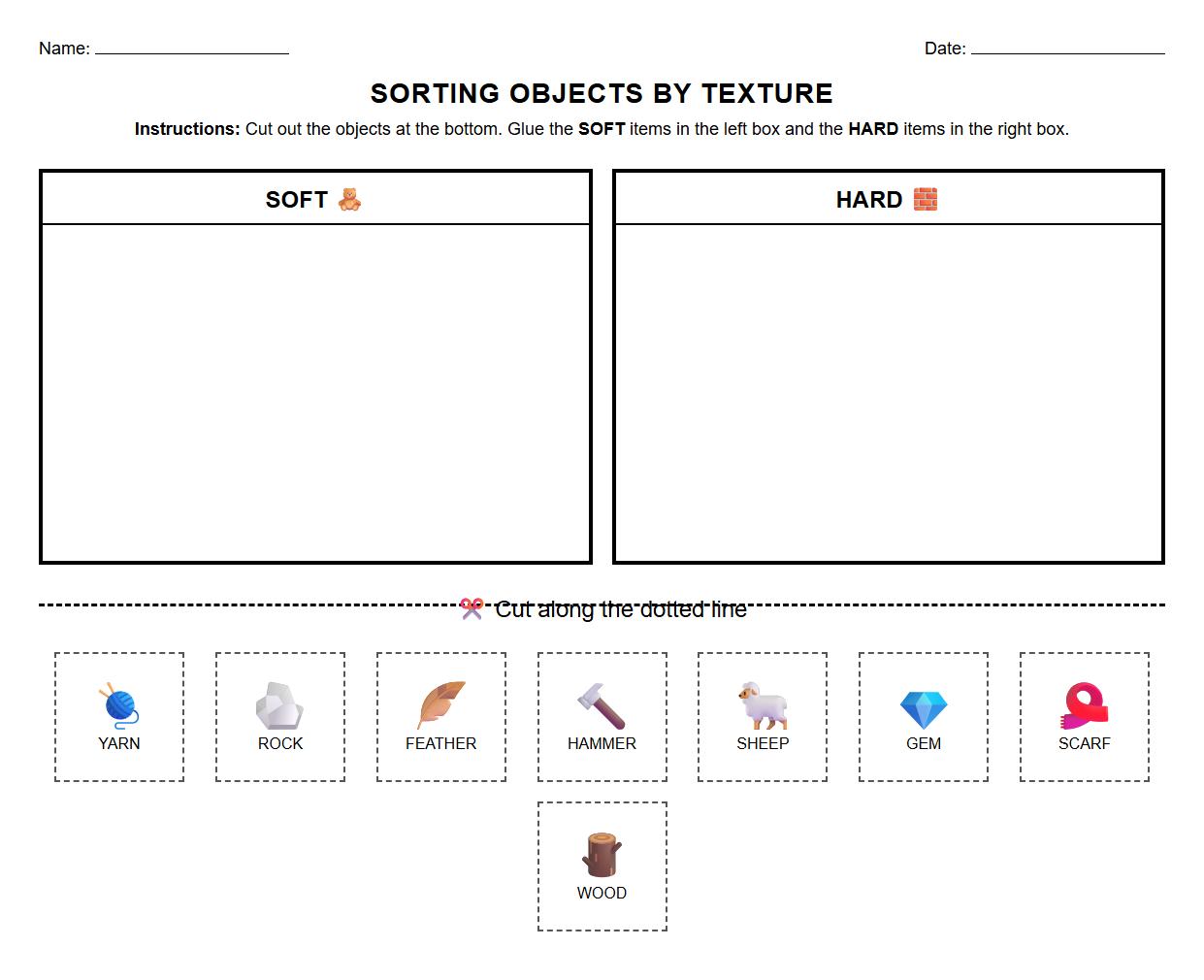 Sorting Objects by Texture Task Sheet