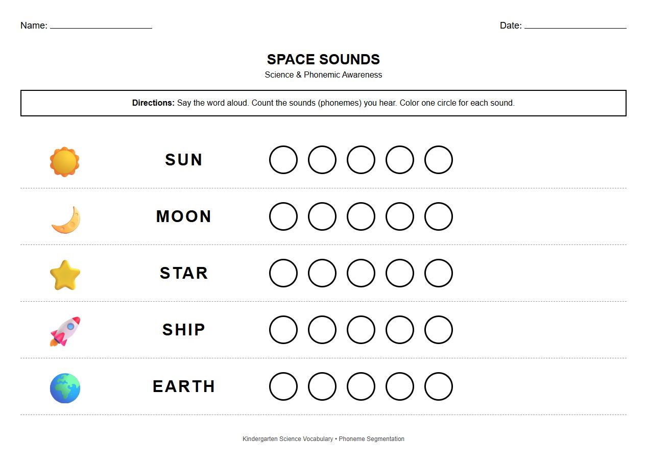 Space Vocabulary Phoneme Segmentation Activity