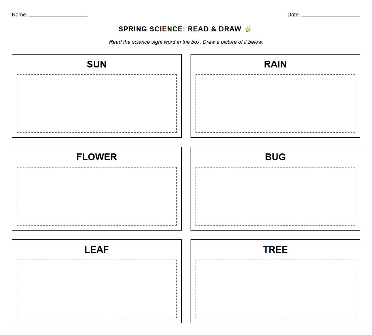 Spring Sight Words Read and Draw Task for Visual Comprehension