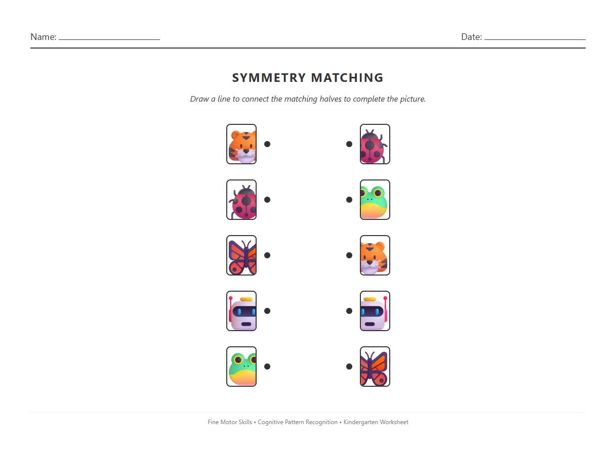 Symmetry Matching with Simple Patterns Worksheet