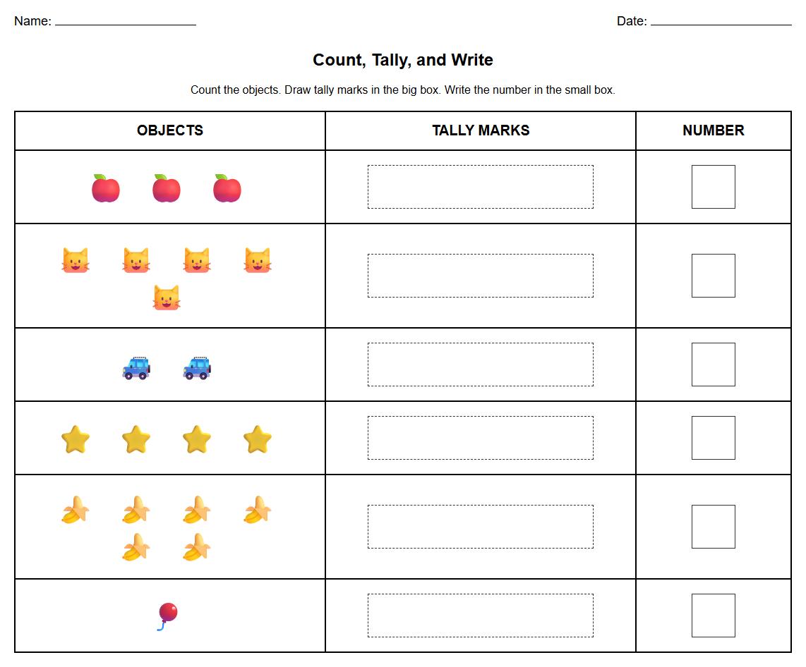 Tally Marks and Quantity Worksheet