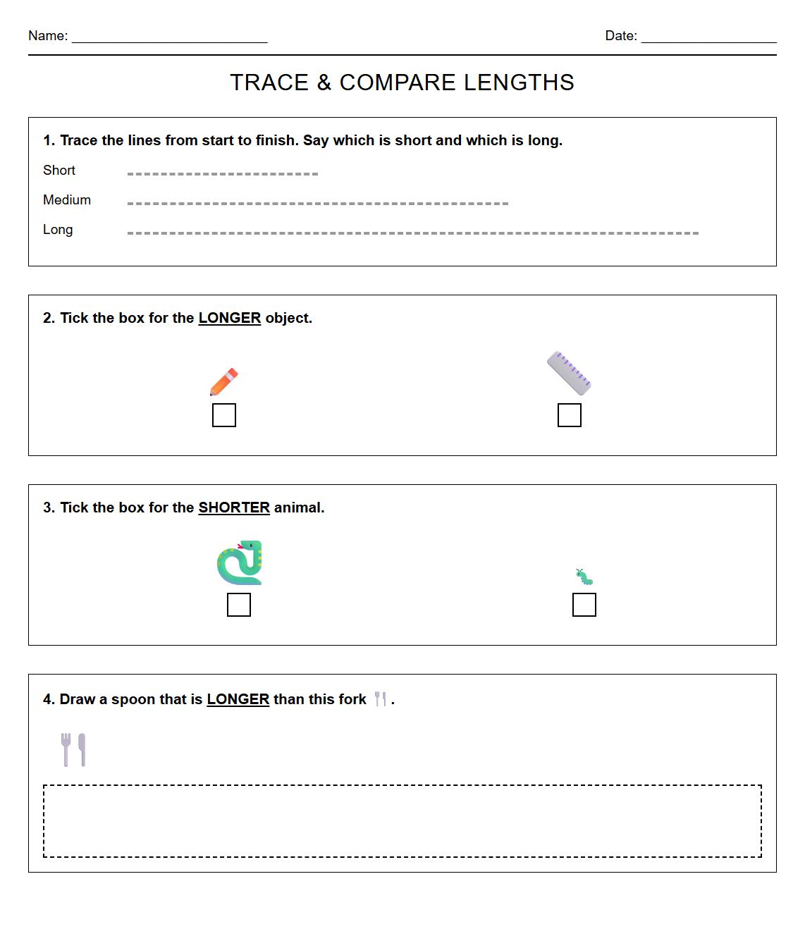 Trace and Compare Lengths Activity Using Measurement Terms
