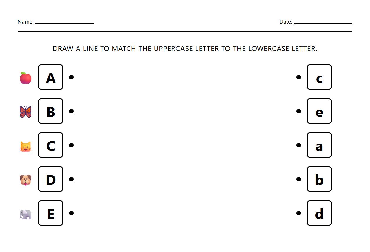 Uppercase and Lowercase Alphabet Matching Worksheet for Phonics Development