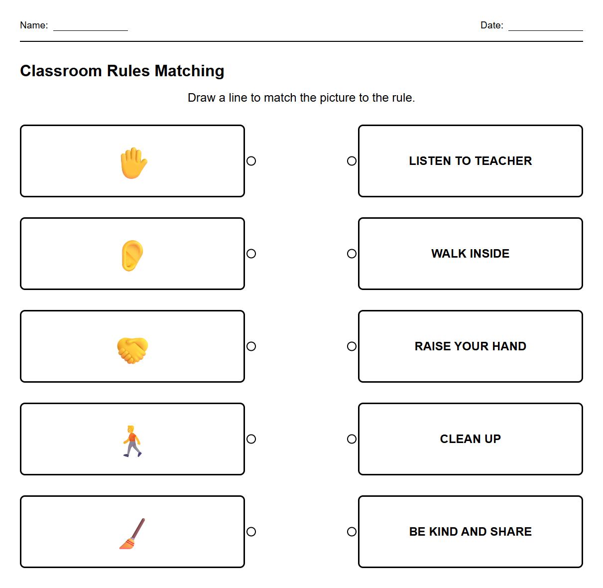 Visual Cue Matching Classroom Rules Identification Guided Reading Worksheet