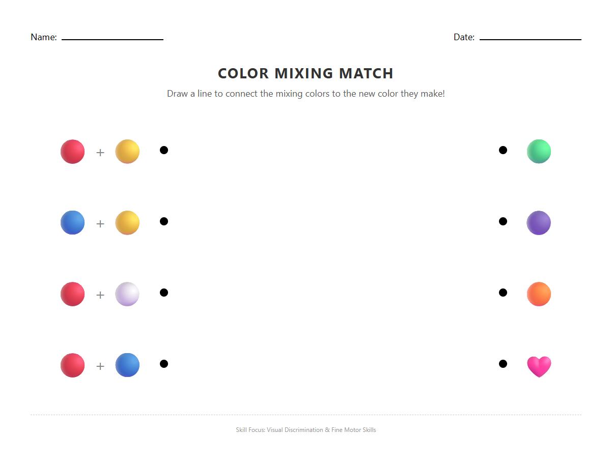 Visual Discrimination of Mixed Colors Worksheet