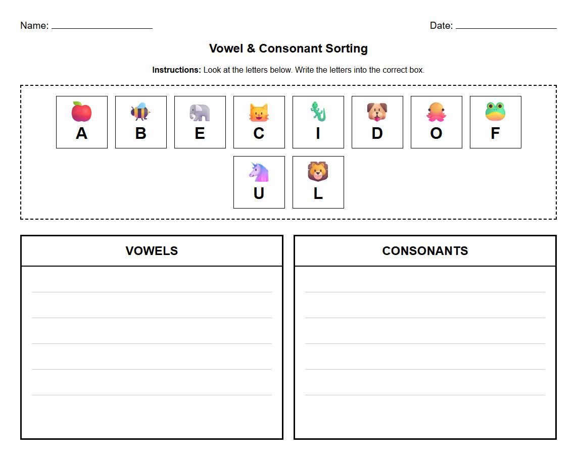 Vowel and Consonant Classification Activity