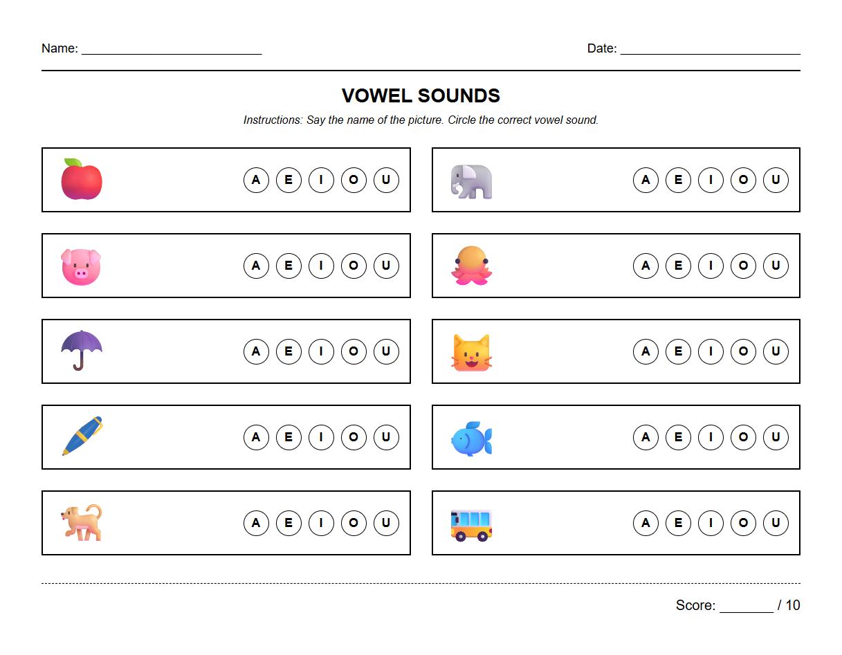 Vowel Sound Identification Activity Sheet Phonics