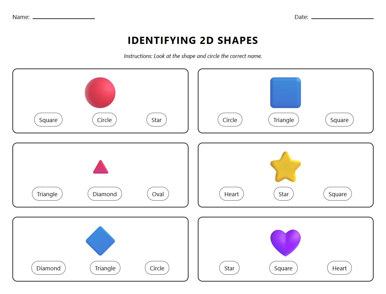 2D Geometric Figures Name Identification Activity
