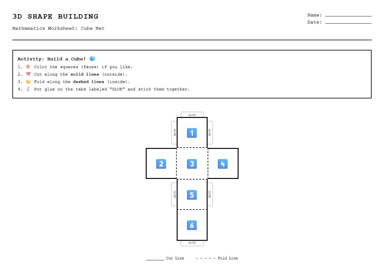 3D Shape Building using Cube Nets worksheet