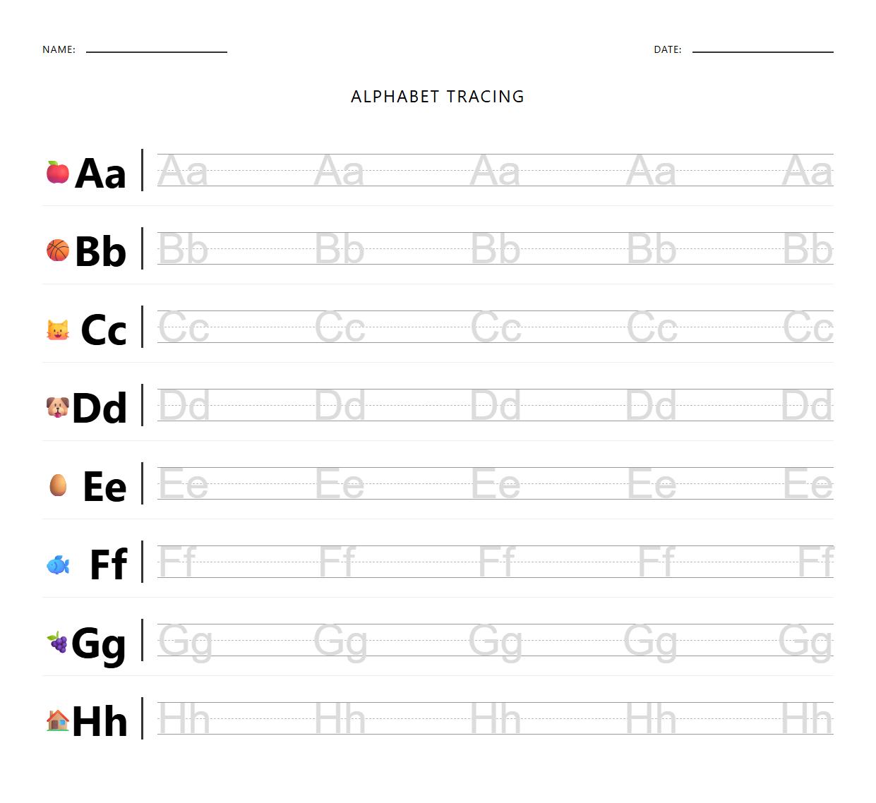 Alphabet Phonics Letter Tracing with Dashed Lines Worksheet