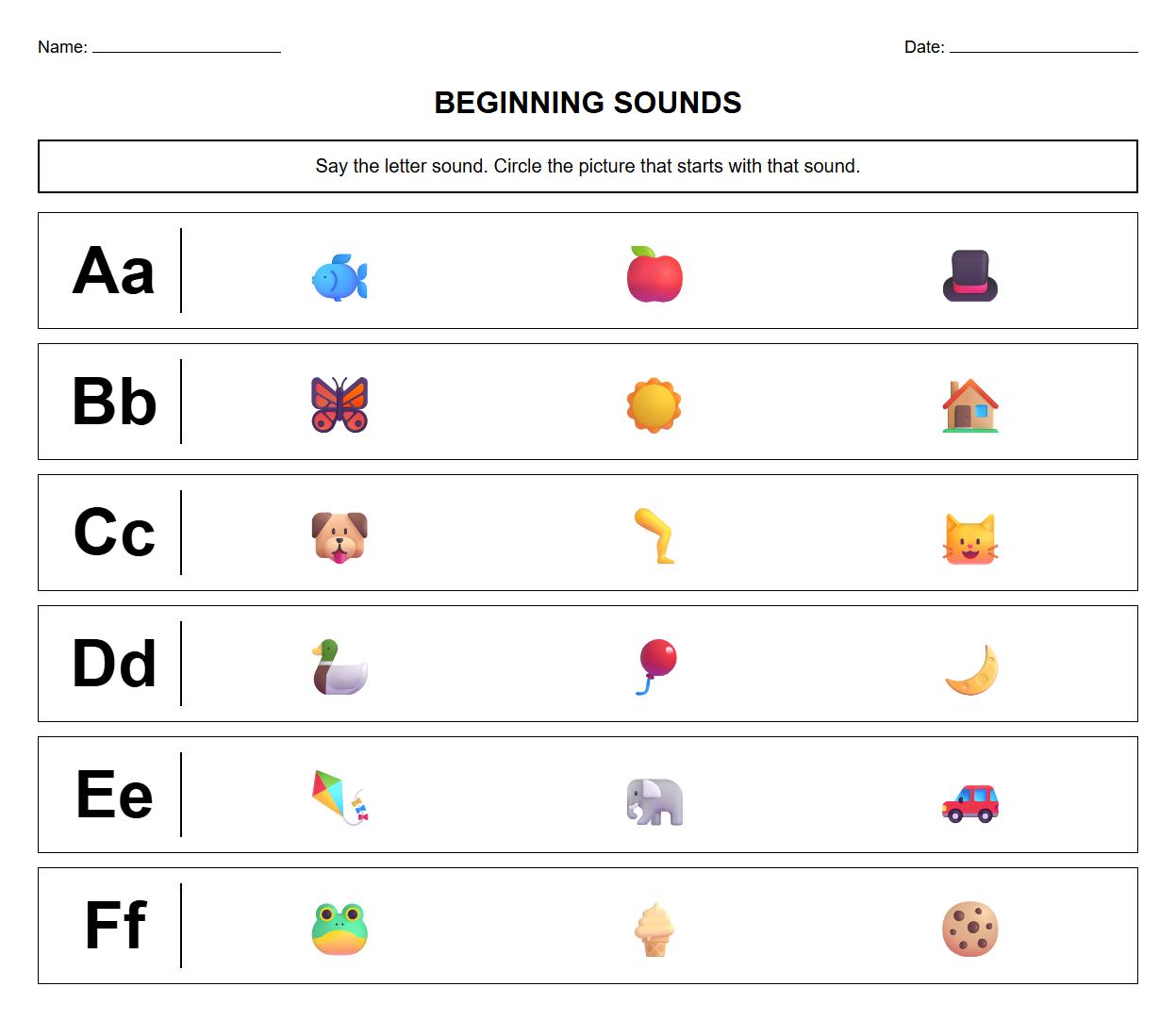 Alphabet Phonics Sound Association Worksheet