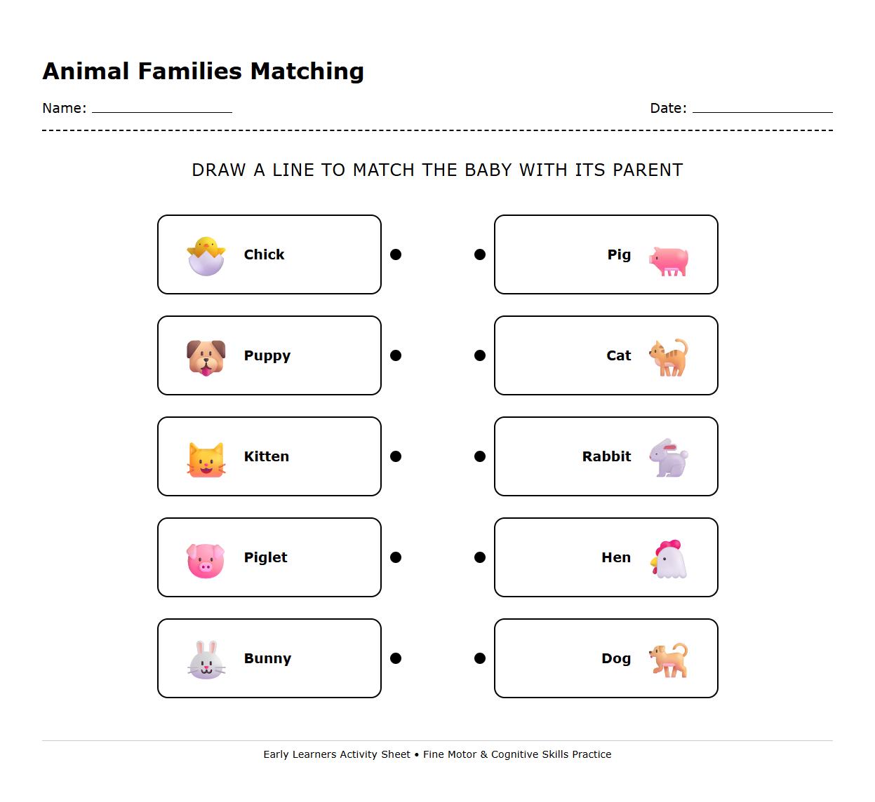 Animal Family Matching Puzzle for Early Learners
