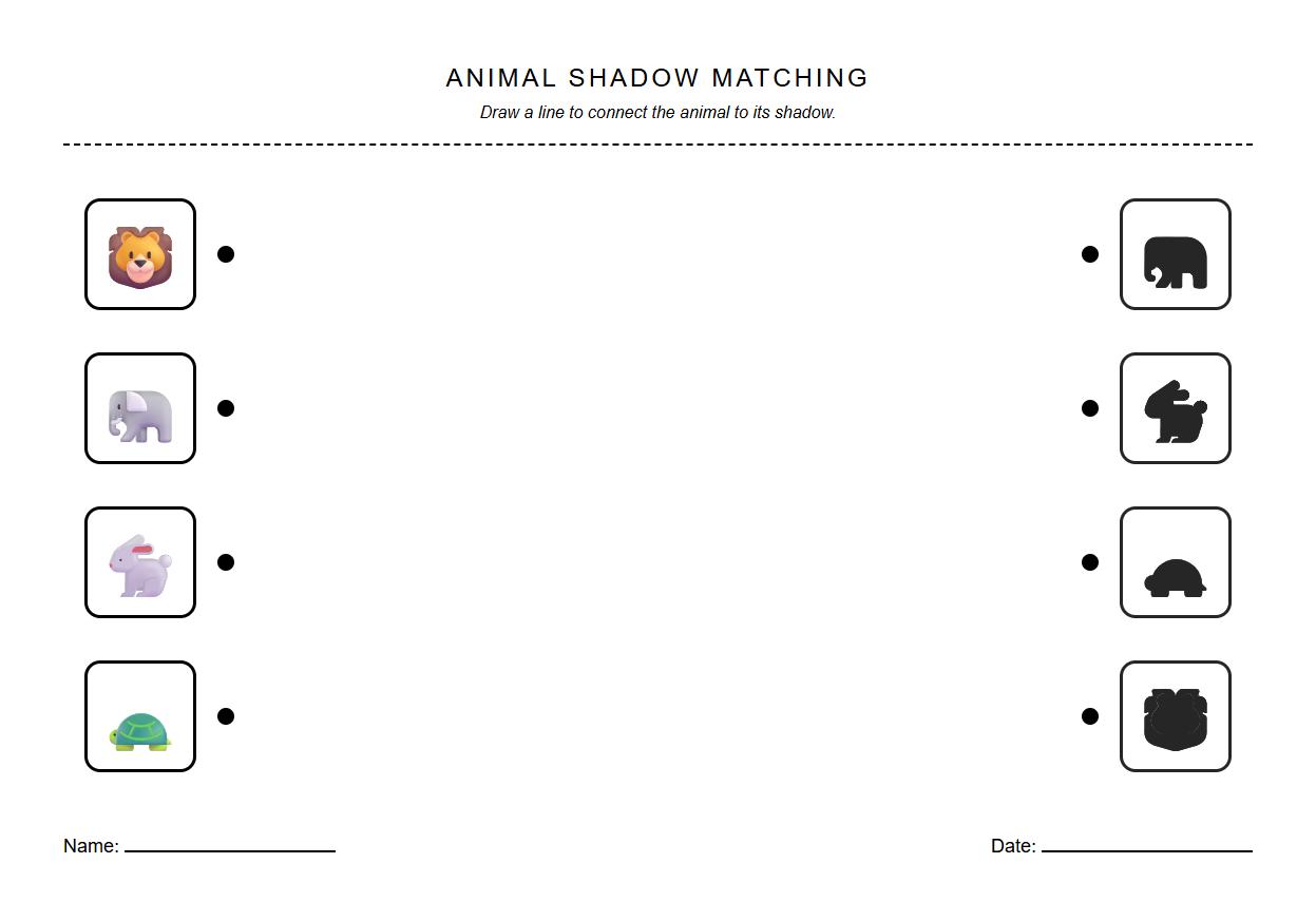 Animal Silhouette Shape Matching Worksheet