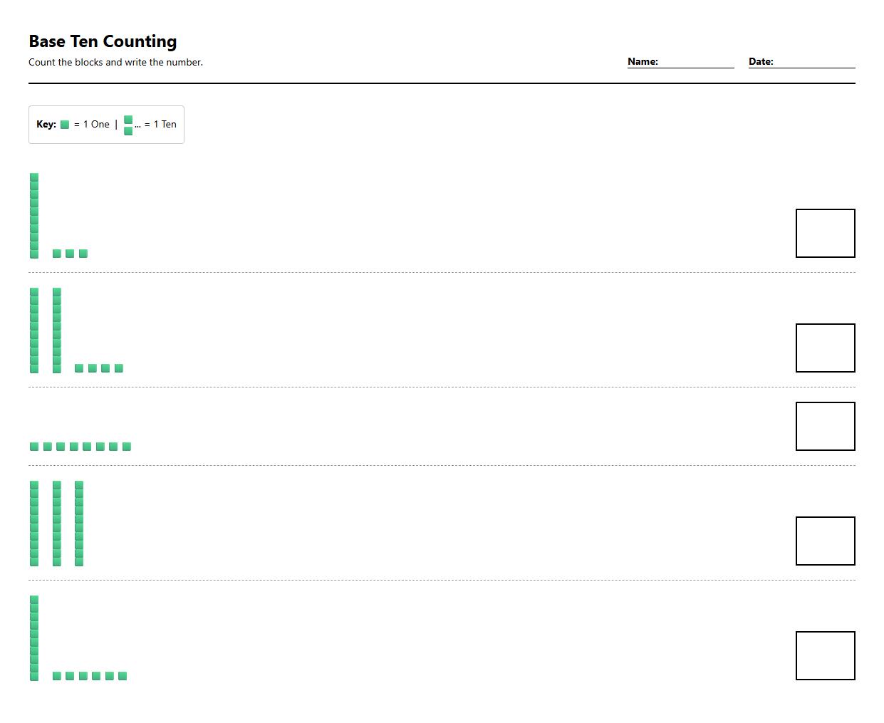 Base Ten Block Counting Exercises