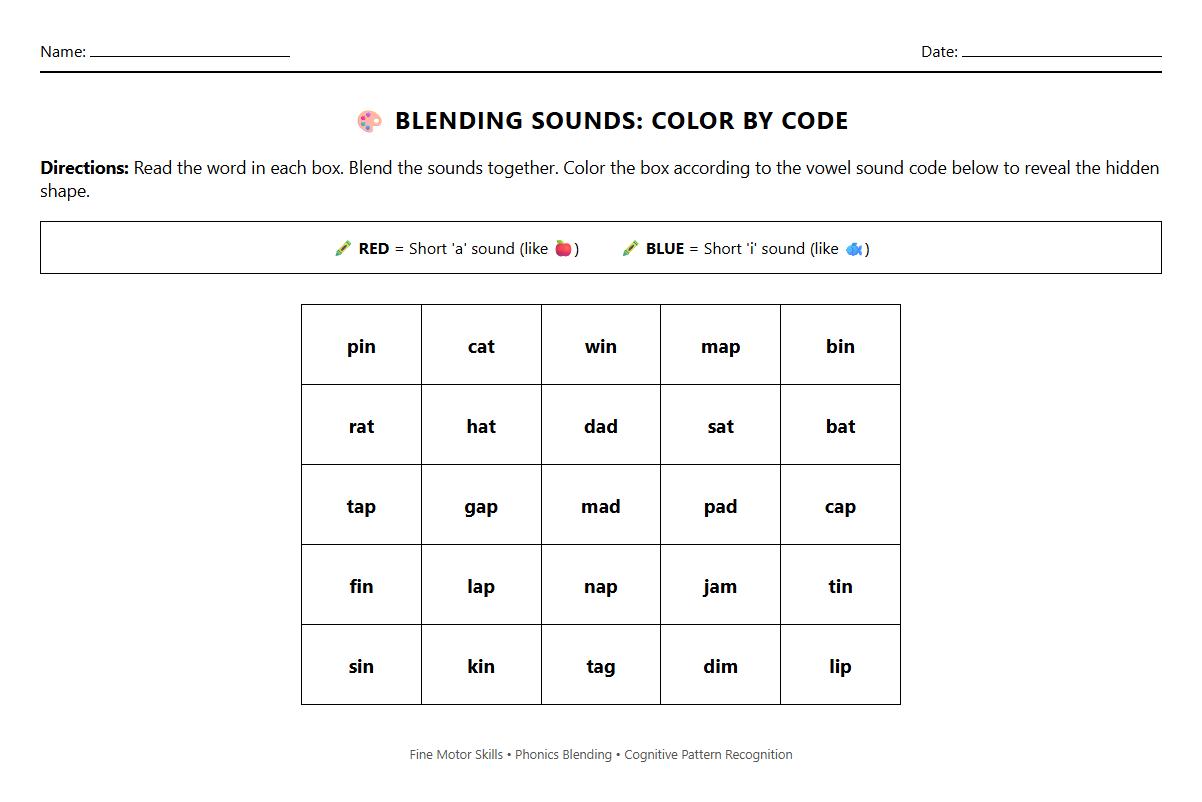 Blending Sounds Color by Number Phonics Task