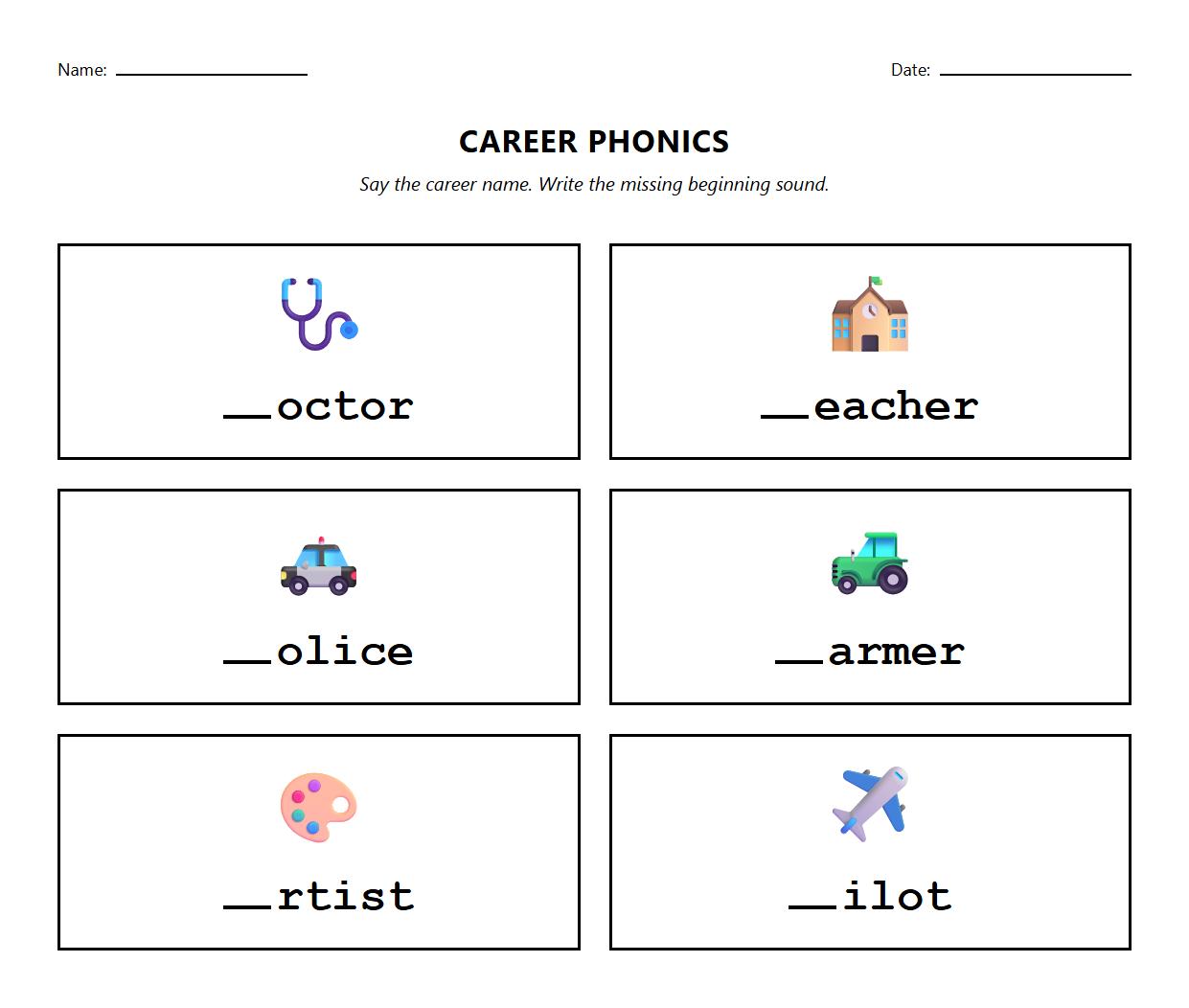 Career Terms Phonics Fill the Missing Sound