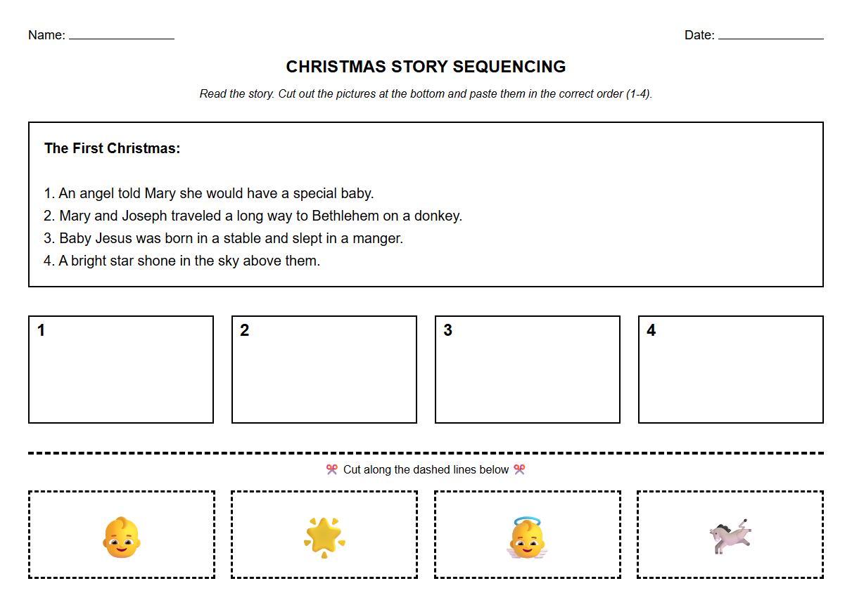 Christmas Story Sequencing Reading Comprehension Worksheet