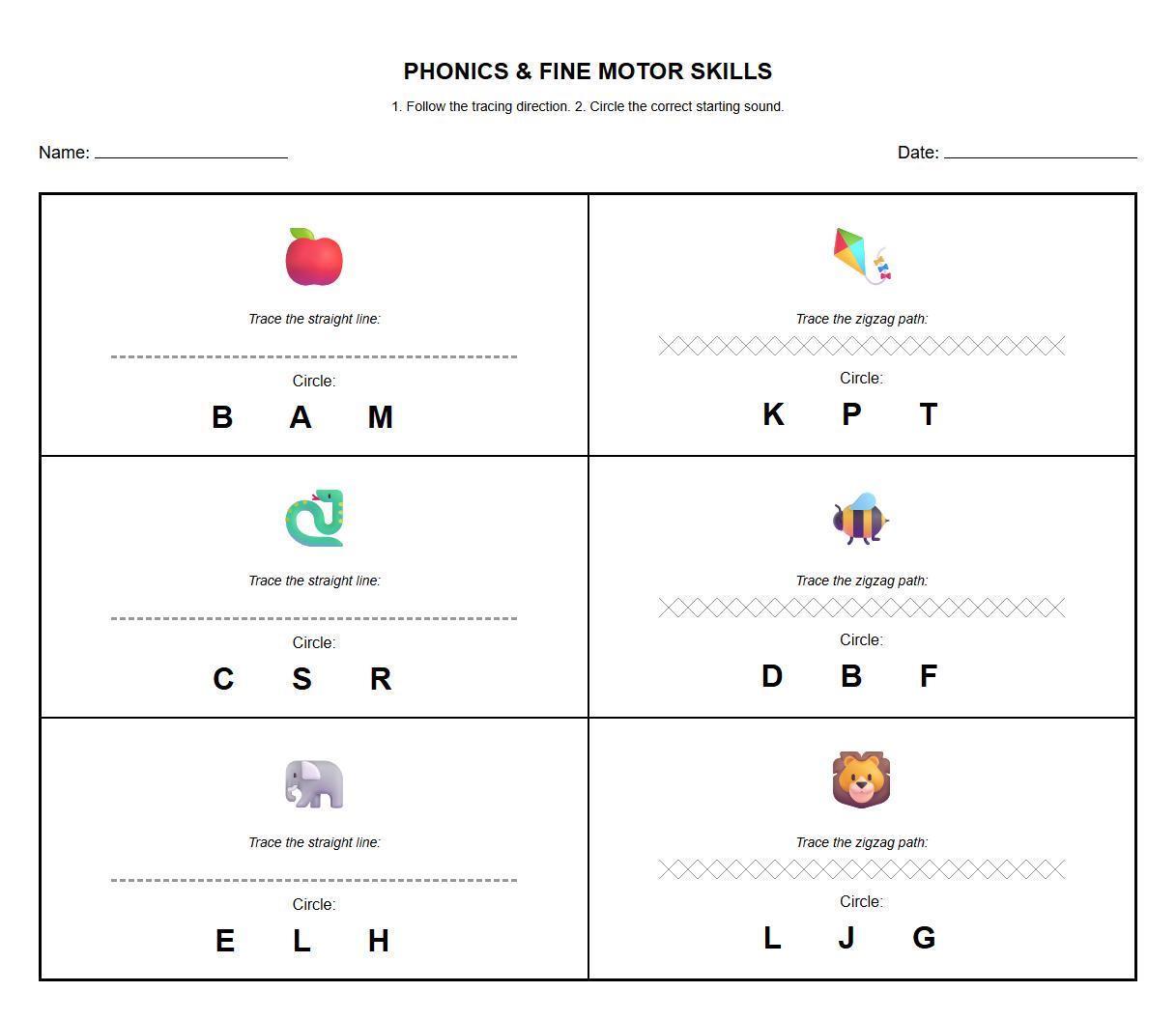 Circle the Correct Initial Sound After Following Directions