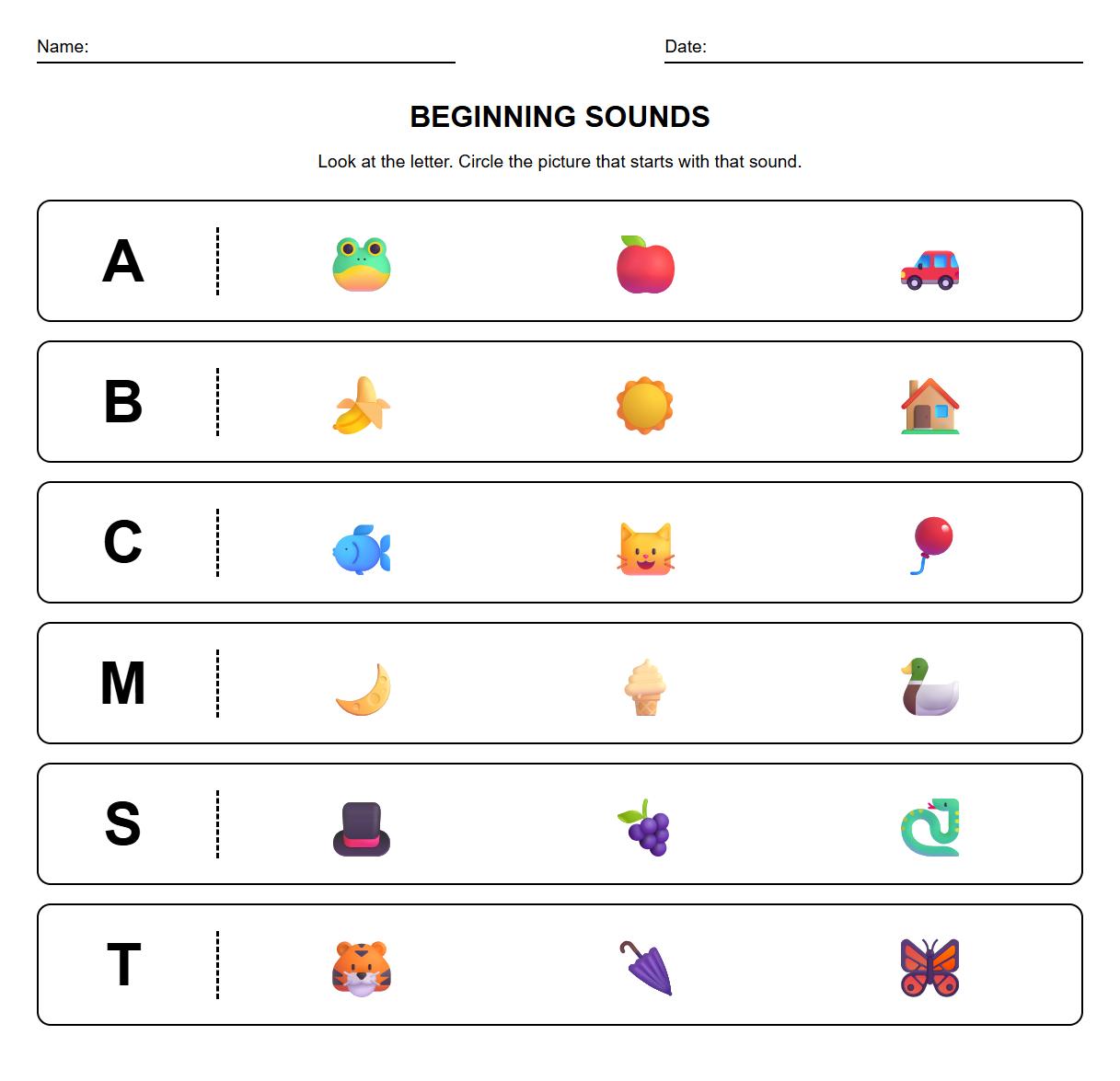 Circle the Object with Target Beginning Sound