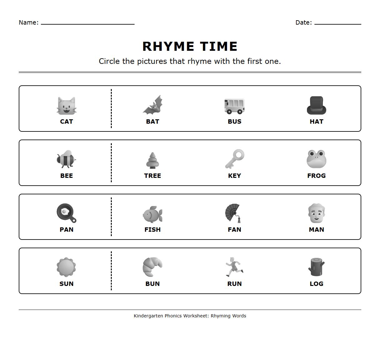 Circle the Rhyming Pictures Phonics Page