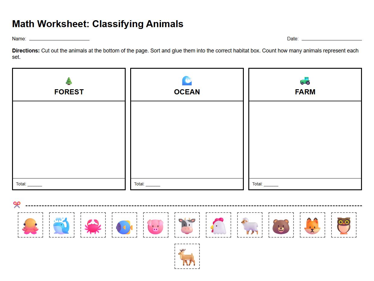 Classifying Animals by Habitat Worksheet