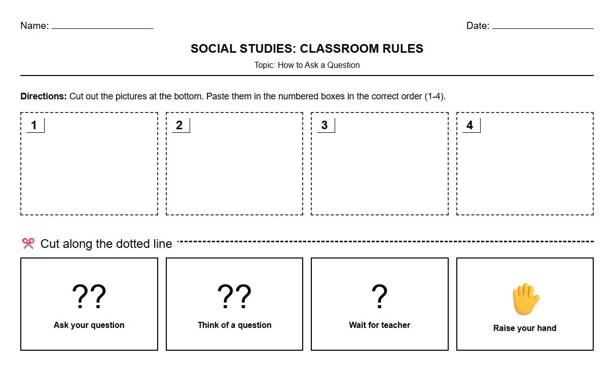 Classroom Protocols Sequencing with Step-by-Step Illustration