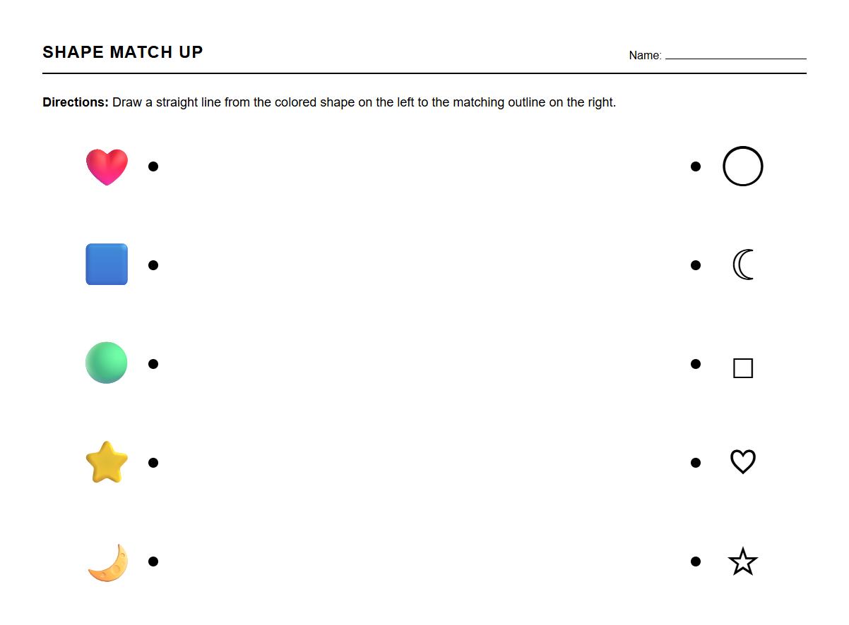 Color and shape matching activity worksheet focusing on spatial awareness