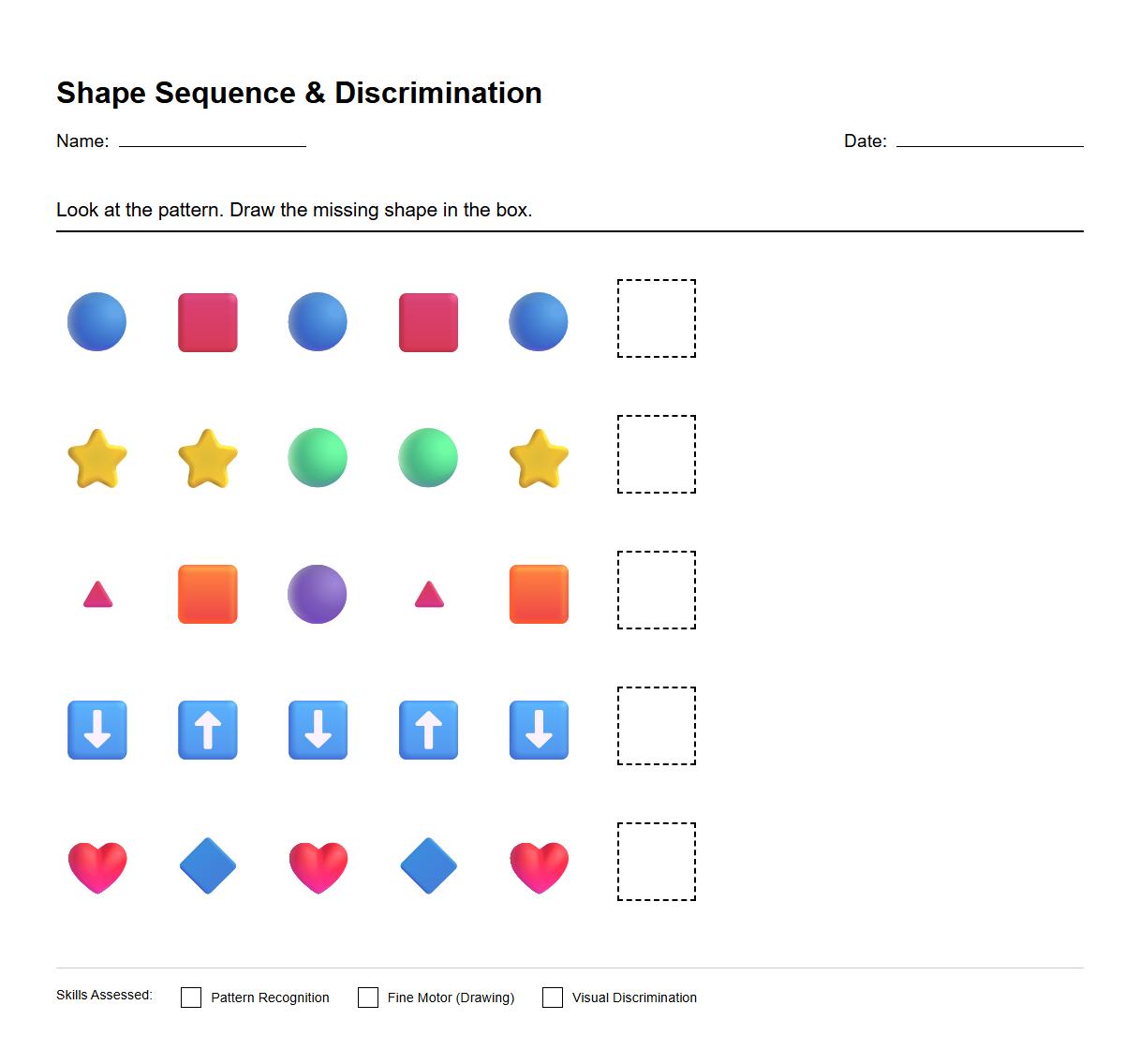 Complete the Shape Sequence Discrimination Sheet