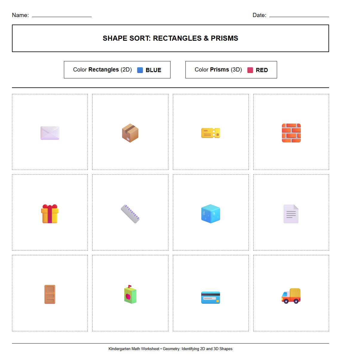 Concept Sorting Color by Shape Featuring Rectangles and Prisms