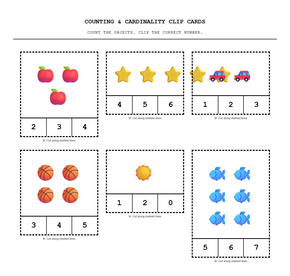 Counting and Cardinality Clip Cards