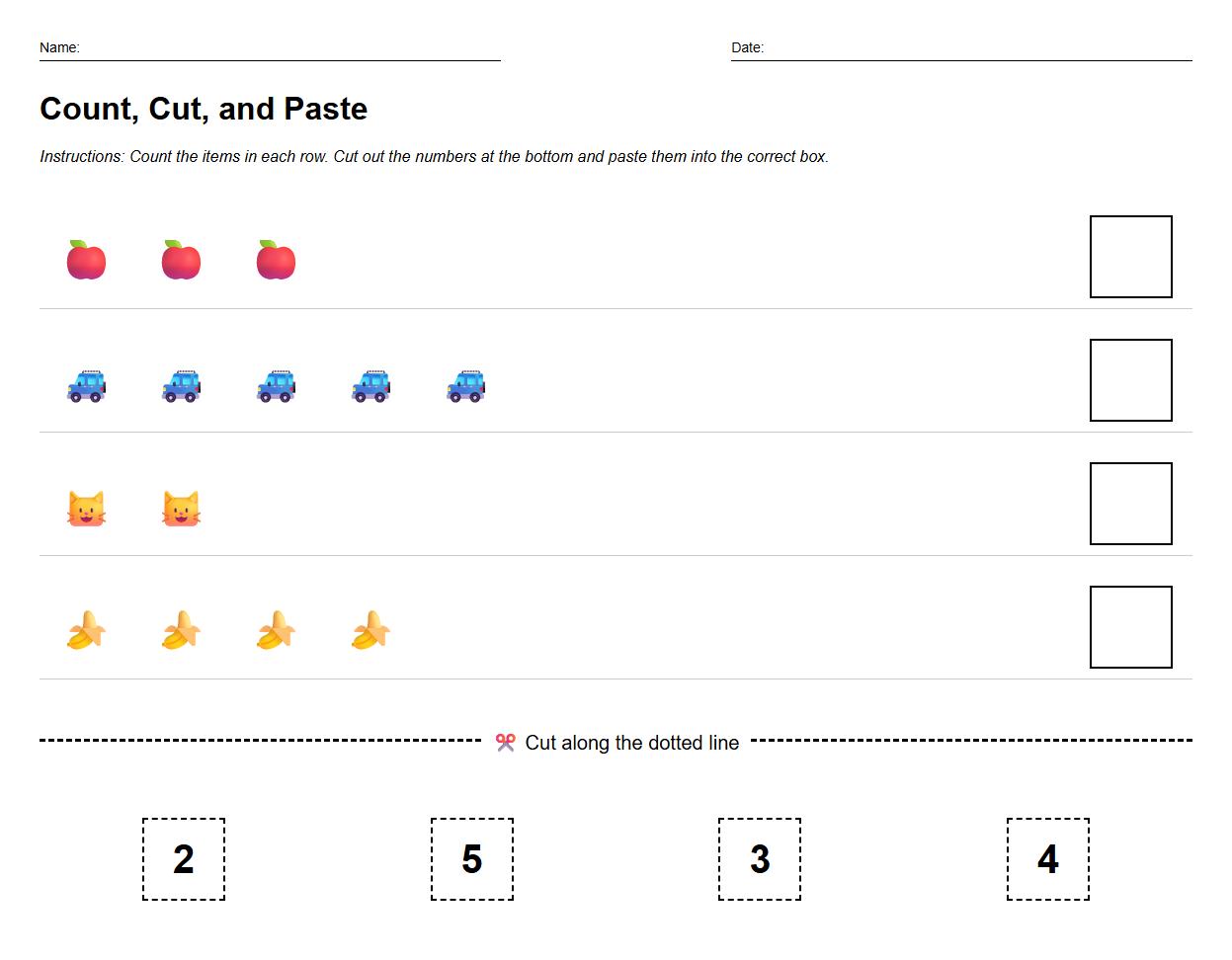 Counting and Grouping Items Cut and Paste Sheet