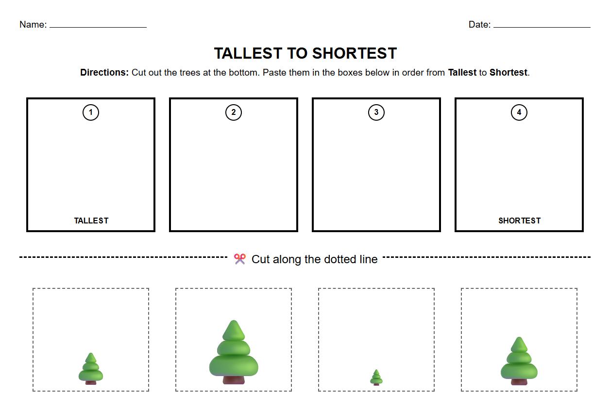 Cut and Paste Measurement Activity for Tallest to Shortest Sequencing