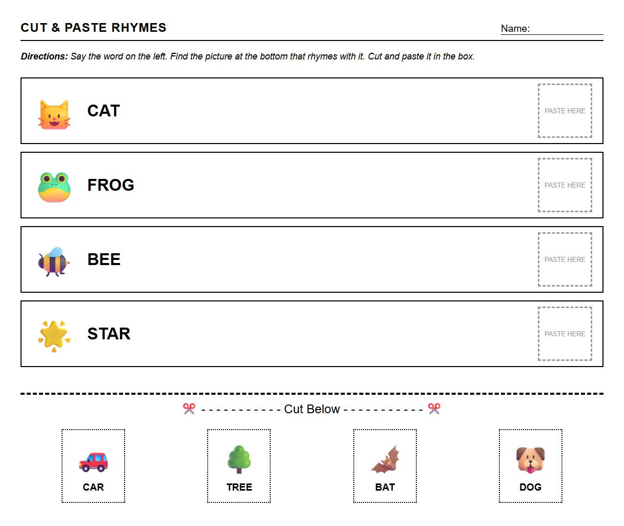 Cut and Paste Rhymes with Visual Cues