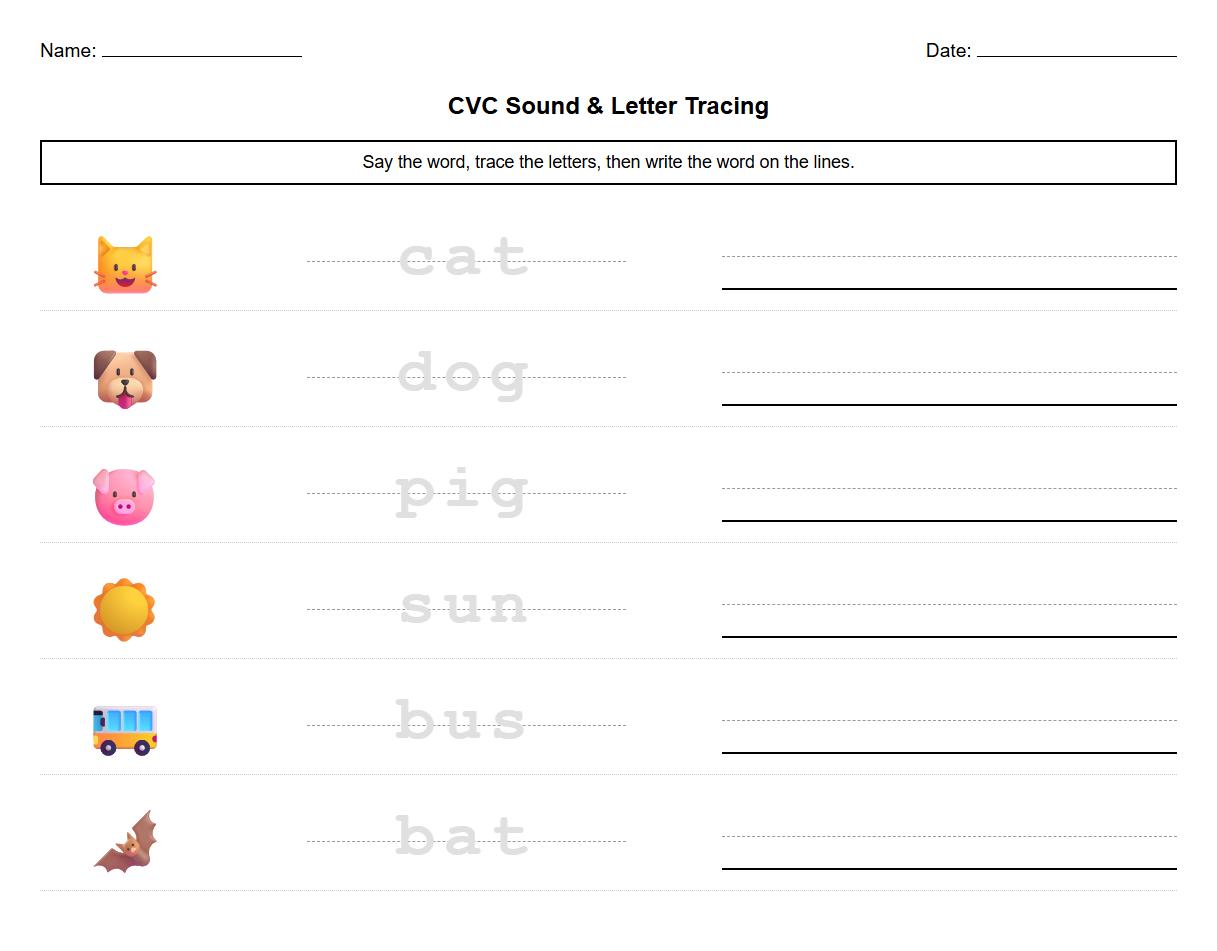CVC Sound Letter Tracing for Phonemic Awareness
