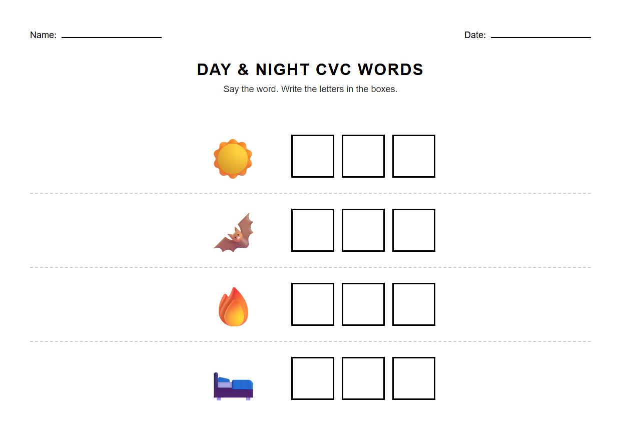 CVC word building using day and night-related images