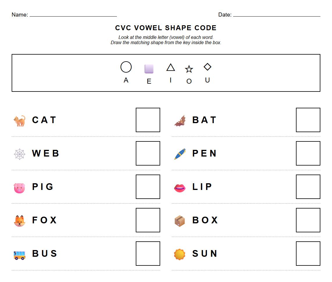 CVC Word and Shape Correspondence Task