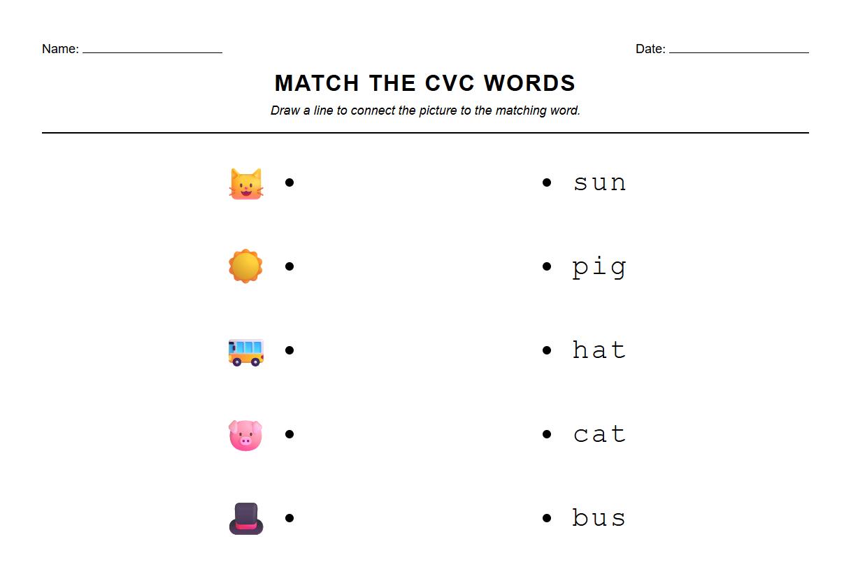 CVC Words Picture to Word Connection