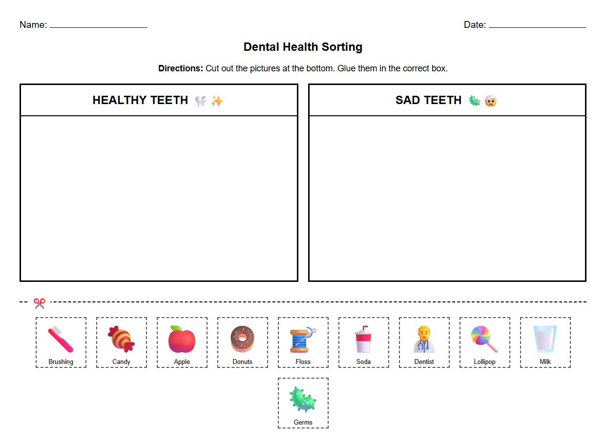 Dental Care vs Poor Oral Hygiene Picture Sorting Sheet