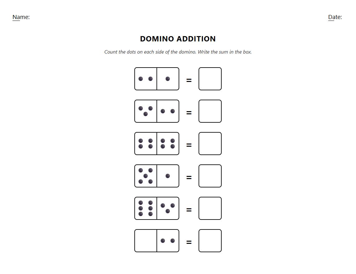 Domino Addition Worksheet with Counting Technique