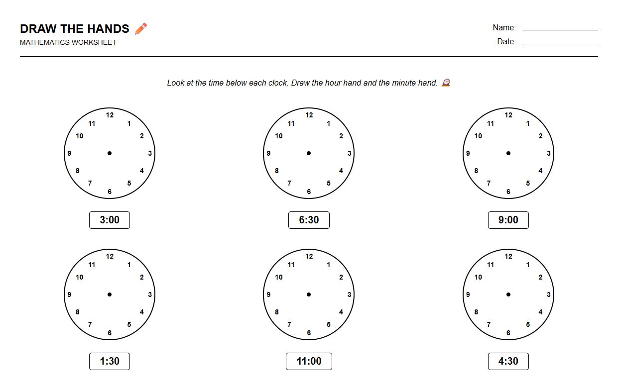 Draw the Hands on the Clock Worksheet