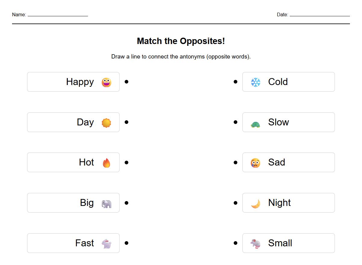Draw Lines to Connect Antonym Words