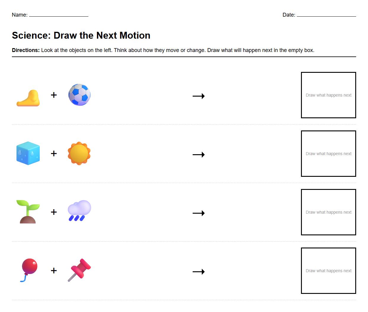 Draw the Next Motion Worksheet for Predicting Object Movement