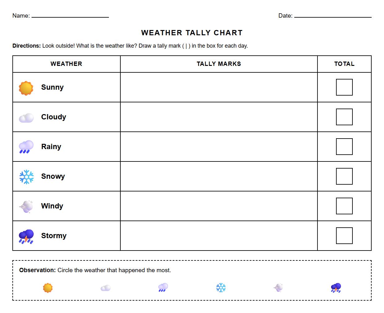 Early Learner Tally Chart for Weather Data Collection