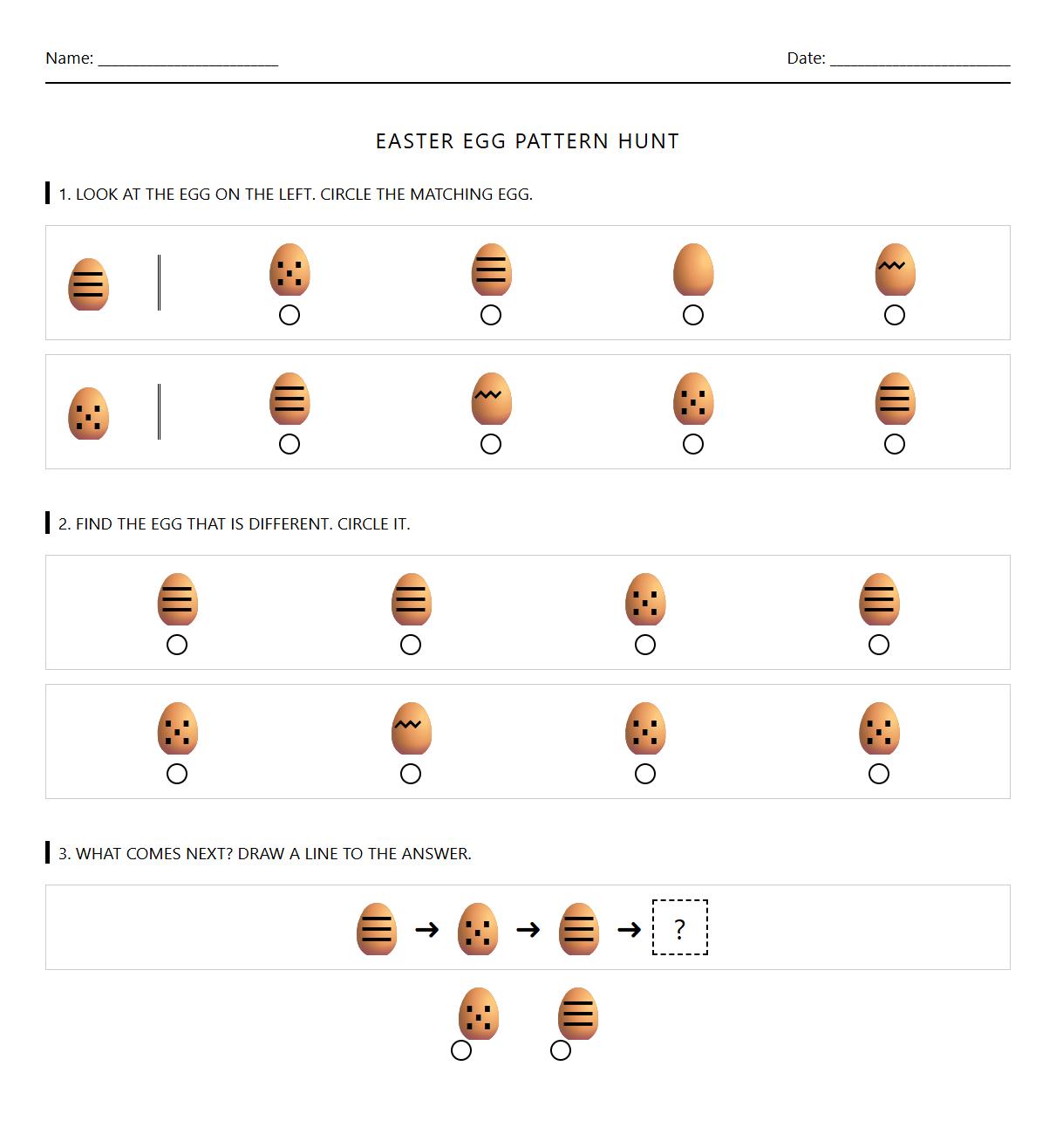 Easter Egg Stripe and Dot Visual Discrimination Worksheet