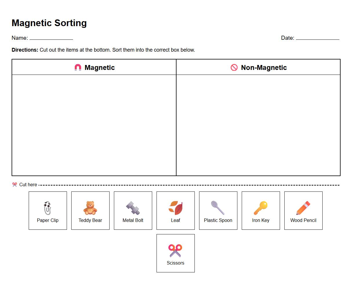 Everyday Items Magnetic Sorting Visual Sheet